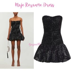 Maje Roxanne Strapless Glitter Mini Dress
